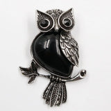 Vintage Antique Silver Owl Pendant, Natural Mixed Gemstone Owl on Branch Charm, Retro Metal Owl Inlaid Crystal Stone Pendant, Reiki Healing Animal Necklace Jewelry for Women