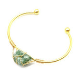 Natural Crystal Bead Bangle - Handmade Wire Wrapped Gold Open Cuff Bracelet - Adjustable Gemstone Bracelet for Chakra Healing & Positive Energy - Gift for Women & Girls