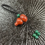 Natural Agate Crystal Gourd Keychain, Hand Braided Cord Lucky Hulu Charm Wealth Prosperity Safety Bag Pendant for Men Women