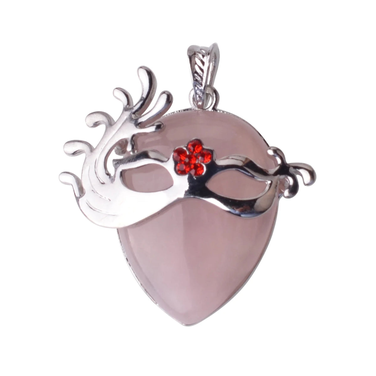 Vintage Carnival Mask Natural Teardrop Gemstone Pendant, Silver Plated Masquerade Mask Crystal Charm, Multi‑Variety Healing Stone Pendant for Handmade Necklace Craft Supply