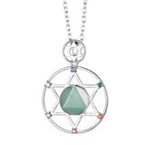 Hexagram 7 Chakra Natural Crystal Pendant Necklace Sacred Geometry Star of David Gemstone Necklace Reiki Energy Healing Spiritual Jewelry for Women Men