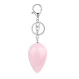 Natural Stone Droplet Keychain Carved Teardrop Crystal Pendant Keyring Silver Metal Lobster Clasp Healing Gemstone Amulet Bag Charm Gift for Women Men