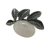 Natural Healing Stone & Antique Silver Leaf Brooch Pendant - Dual Use Statement Charm