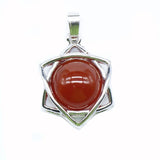 Star of David Natural Crystal Stone Pendant, Merkaba Hexagram Round Gemstone Chakra Reiki Healing Pendant Necklace Jewelry for Women Men Gift