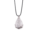 Teardrop Natural Gemstone Pendant, Silver Floral Leaf Wrapped Stone Charm, 45x27mm Pear Shape Crystal Pendant, Boho Reiki Healing Necklace Jewelry