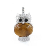 Owl Shape Natural Gemstone Pendant, Silver‑Plated Animal Crystal Charm, Wisdom Owl Healing Stone Necklace Pendant for DIY Jewelry Making
