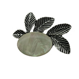 Natural Healing Stone & Antique Silver Leaf Brooch Pendant - Dual Use Statement Charm
