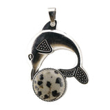Bohemian Silver Marine Dolphin Gemstone Amulet • Cute Sea Animal Crystal Sphere Holder Charm • Unisex Coastal Beach Lover Jewelry Gift