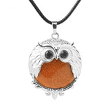 Silver Owl Gemstone Necklace 45CM Black Cord #SN1758 -28X36mm Bird Pendant Choker Jewelry