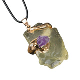 Wholesale Super Large Raw Crystal Pendant | Gold Wrapped Irregular Stone Necklace with Multi-Color Gem Accent