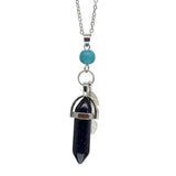 Natural Crystal Point Pendant Necklace with Feather Charm, Hexagonal Gemstone Bullet Point Necklace with Turquoise Bead, Healing Chakra Crystal Jewelry for Women