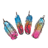 Handmade Wire Wrapped Tree of Life Crystal Point Necklace, Multicolor Natural Rough Crystal Column Pendant Adjustable Rope Chain Boho Witchy Spiritual Energy Healing Necklace