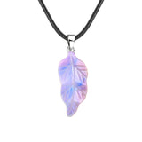 Unisex Natural Crystal Leaf Pendant Necklace Hand-Carved Gemstone Jewelry