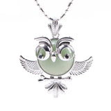 Vintage Silver Plated Owl Pendant Natural Round Gemstone Stone Wisdom Owl Charm Chakra Reiki Healing Crystal Pendant for Necklace DIY Jewelry