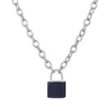 Natural Healing Crystal Lock Pendant Necklace, 20-inch Alloy Chain Chakra Gemstone Jewelry