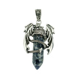Mythical Flying Dragon Wrapped Quartz Point Pendant, Genuine Healing Stone Chakra Wand Charm, Wiccan Punk Spiritual Protection Jewelry Findings
