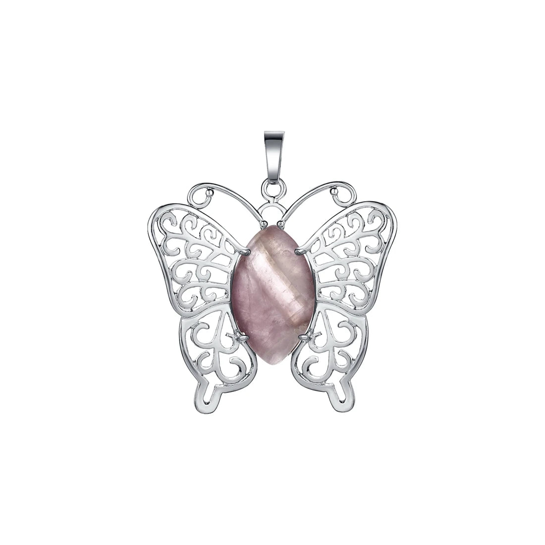 Mystic Butterfly Natural Crystal Pendant – Elegant Hollow Wing Pink Quartz Statement Necklace