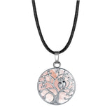 Owl Family Tree of Life Gemstone Necklace – 30mm Round Natural Stone Pendant with 18-Inch Leather Cord