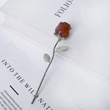 Natural Gemstone Rose Flower Pendants | Handcrafted Silver Metal Long Stem Crystal Roses for Valentines Day, Home Decor & Spiritual Healing Gifts