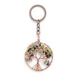 Tree of Life Chip Stone Keychain, Copper Wire Wrapped Natural Crystal Chip Tree Pendant Keyring, Healing Gemstone Bag Car Charm for Women
