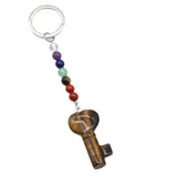7 Chakra Beads Heart Key Crystal Keychain, Natural Healing Gemstone Love Key Pendant Gift