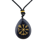 Norse Viking Compass Pendant | 33mm Natural Teardrop Crystal Necklace Vegvisir Protection Amulet