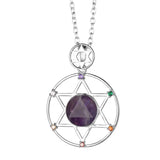 Hexagram 7 Chakra Natural Crystal Pendant Necklace Sacred Geometry Star of David Gemstone Necklace Reiki Energy Healing Spiritual Jewelry for Women Men