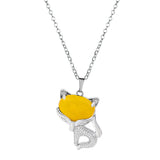 20×30mm Natural Crystal Fox Head Pendant Necklace, Healing Gemstone Beads for DIY Jewelry
