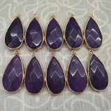 Natural Teardrop Faceted Crystal Pendant Gold Plated Wrapped Edge Gemstone Pendant 15x28mm Mixed Stone Rose Quartz Aventurine Black Obsidian Reiki Chakra Healing Stone Charm for DIY Necklace Jewelry Making Bulk