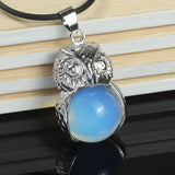 Owl Shape Natural Crystal Pendant Necklace Multi‑Color Healing Gemstone Charm Necklace Spiritual Energy Jewelry for Men Women Gift