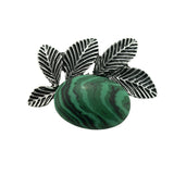 Natural Healing Stone & Antique Silver Leaf Brooch Pendant - Dual Use Statement Charm