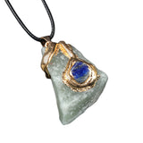 Wholesale Super Large Raw Crystal Pendant | Gold Wrapped Irregular Stone Necklace with Multi-Color Gem Accent