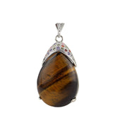 Colorful Zircon Inlaid Silver Bezel Teardrop Natural Gemstone Pendant, Water Drop Chakra Healing Crystal Charm for DIY Necklace Jewelry Making