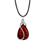 Polished Teardrop Natural Crystal Stone Necklace, Silver Wire Wrapped Gem Pendant with Wax Cord Multi‑Color Variants Chakra Reiki Meditation Neck Jewelry