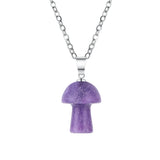 15×20mm Natural Crystal Mushroom Pendant Necklace, Mini Gemstone Chakra Healing Jewelry