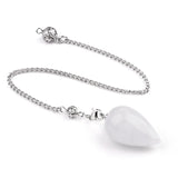 Natural Quartz Crystal Water Drop Pendulum Faceted Teardrop Gemstone Healing Pendulums with Silver Chain for Dowsing Divination Chakra Energy Balancing