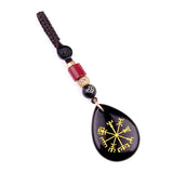 Viking Compass Car Charm | Vegvisir Teardrop Crystal Keychain, Norse Protection Amulet