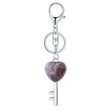 Natural Crystal Heart Key Keychain, Chakra Healing Gemstone Keyring for Car Keys & Bag Charm