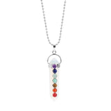 7 Chakra Crystal Point Pendant, Natural Stone Double Terminated Crystal Wand Pendant Chakra Healing Jewelry