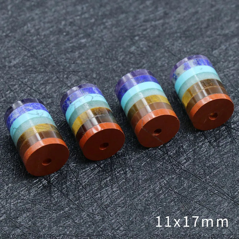 Drilled Seven Chakra Column Gem Beads | Chakra Balancing Healing Stone Blank Pendant for Handmade Jewelry & Spiritual Gift