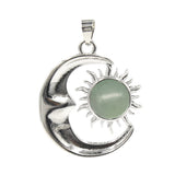 Natural Crystal Sun and Moon Pendant | Celestial Crescent Moon Gemstone Charm | Silver Alloy Sunburst Quartz Cabochon Jewelry Findings for DIY Making