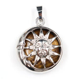 Platinum Gemstone Pendants key chain with Brass Findings Flat Round with Sun & Moon for Jewelry Making For Men and Women