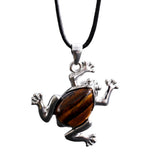 Natural Gemstone Frog Pendant Necklace Teardrop Inlaid Crystal Stone Silver‑Tone Metal Frog Charm 25x27mm Reiki Chakra Healing Stone Pendant With Wax Rope Cord for Women Jewelry Gift Bulk