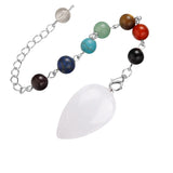 Natural Stone Droplet Pendulum Chakra Alignment Beads Ornate Crystal Teardrop Charm with Silver Link Chain Spiritual Wellness Protection Amulet