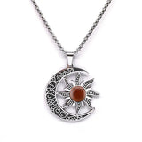 Vintage Stainless Steel Sun Moon Pendant Gemstone Necklace Celestial Jewelry  Spiritual Protection Gift for Men & Women