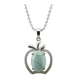 Dainty Pink Crystal Apple Pendant Necklace • Silver Rhinestone Fruit Charm • Natural Healing Stone Romantic Jewelry Gift