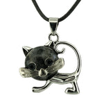 Natural Crystal Cat Pendant Necklace, Silver Alloy Frame Gemstone Charm, Healing Jewelry for Cat Lovers