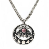 Vintage Moth Moon Phase Necklace - Gothic Stainless Steel Gemstone Amulet - Witchy Celestial Insect Jewelry for Women & Men