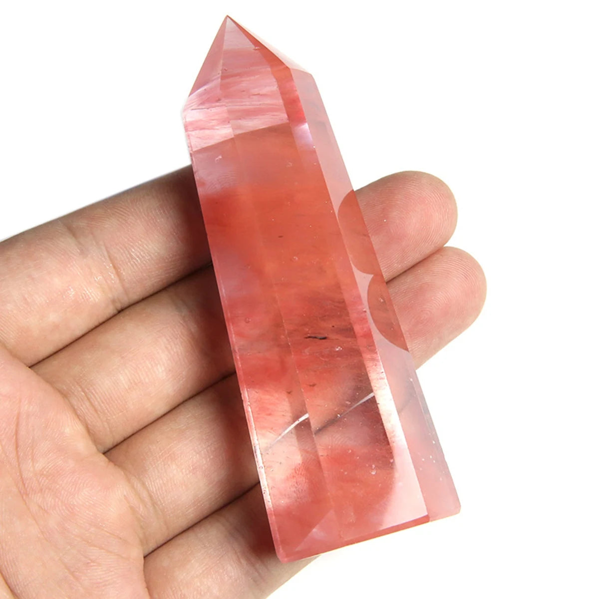 Vintage Multi-Sized Cherry Quartz Hexagonal Pillar Decoration Office Ornament Tower Agate Stone Crafts DIY Accessory Gift