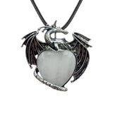Vintage Silver Alloy Dragon Heart Crystal Necklace | Natural Stone Wax Cord Pterosaur Pendant for Men & Women, Cosplay, Daily Wear
